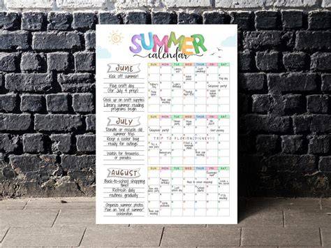 calendar for summer