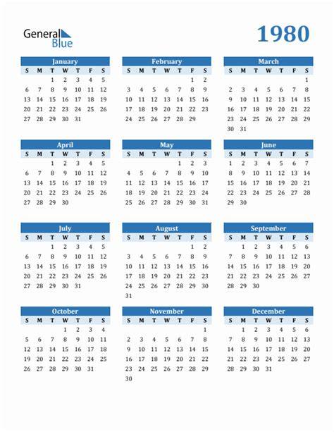 calendar from 1980