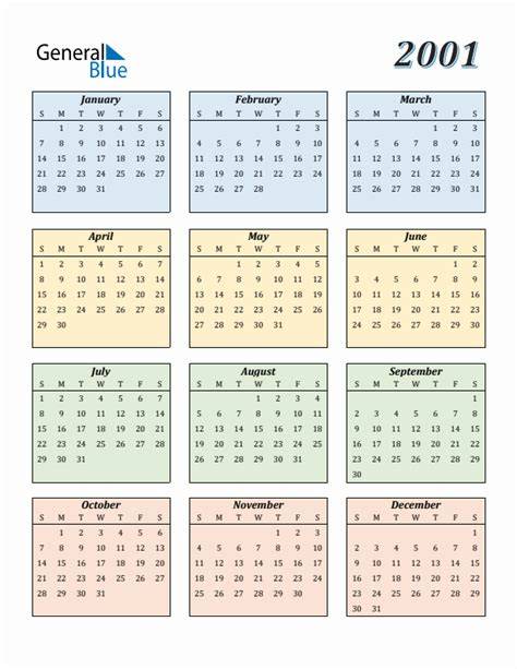 calendar from 2001