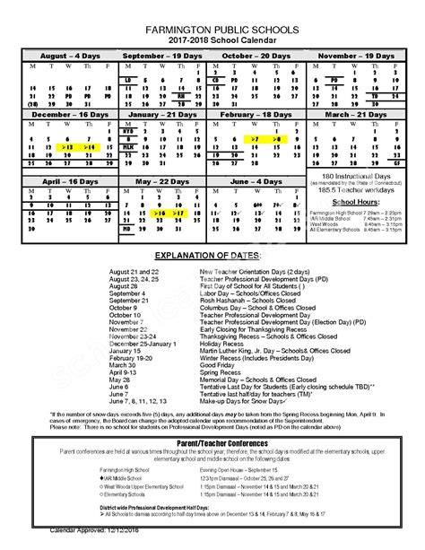 farmington public schools calendar