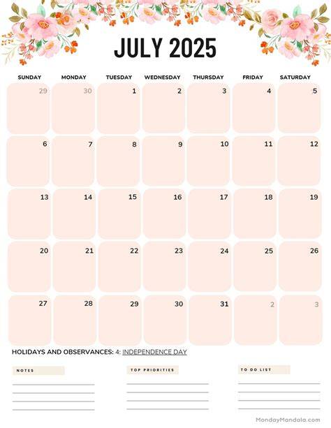 july 2025 calendar printable
