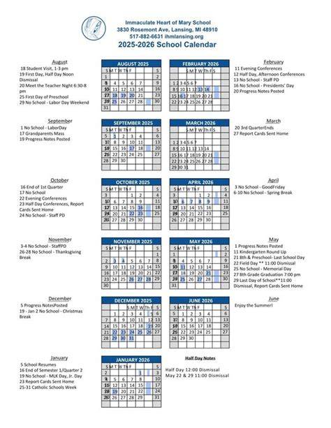 Ihm School Calendar 2025