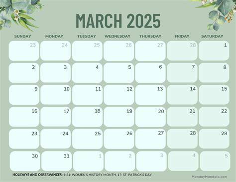 march 2025 calendar with holidays