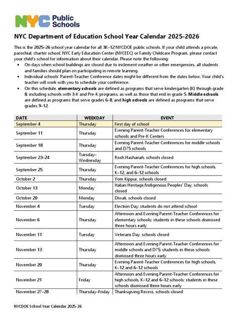 nyc dept of education calendar