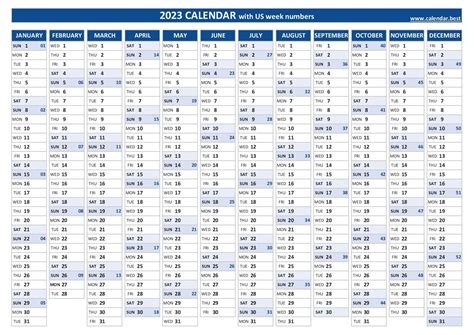 2023 calendar with week numbers excel