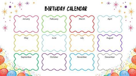 birthday calendar printable