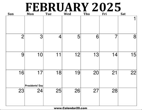 Image Of February 2025 Calendar