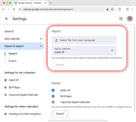Importing Calendar Into Google Calendar