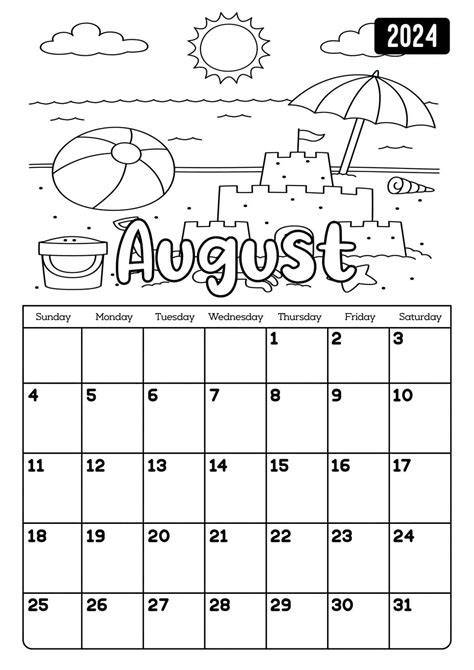 august 2024 coloring calendar