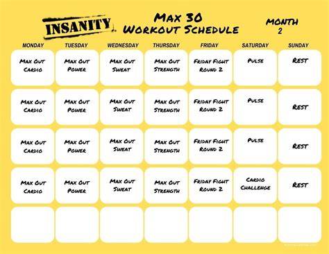 insanity workout calendar