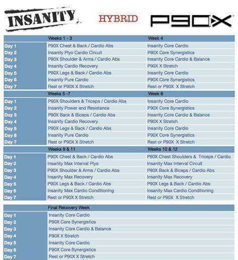 Insanity And P90x Hybrid Calendar