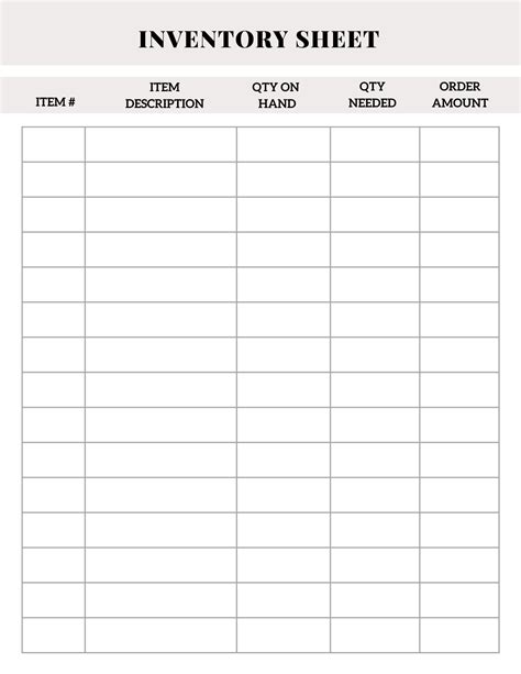 Inventory Sheets Printable