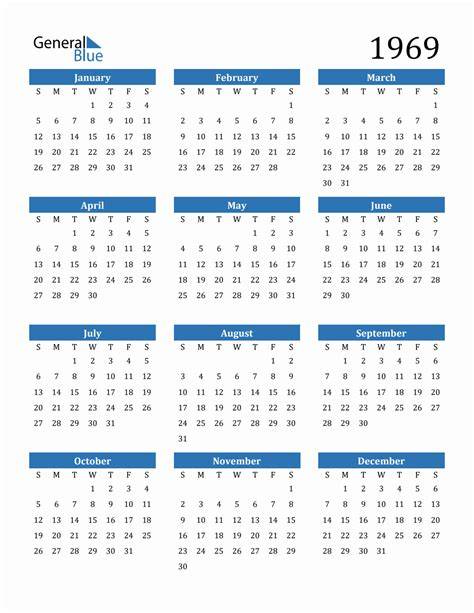 Jan 1969 Calendar