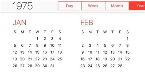 Jan 1975 Calendar