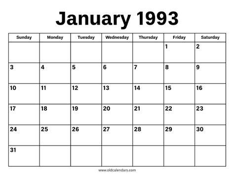 January 1993 Calendar
