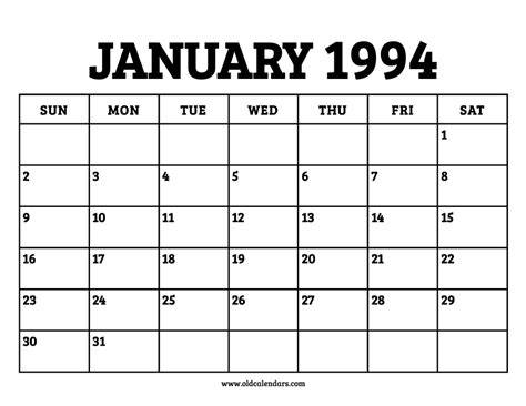January 1994 Calendar