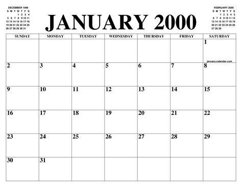 January 2000 Calendar