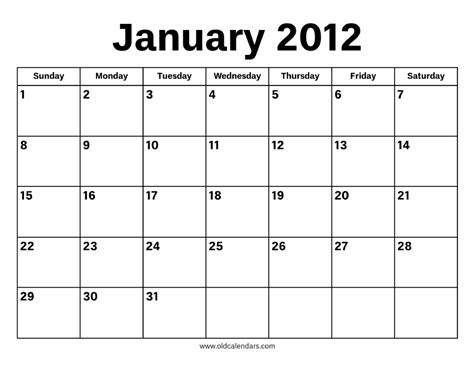January 2012 Calendar
