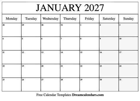 January 2027 Calendar