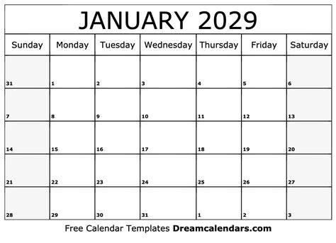 January 2029 Calendar