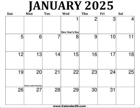 January 25 Calendar Printable