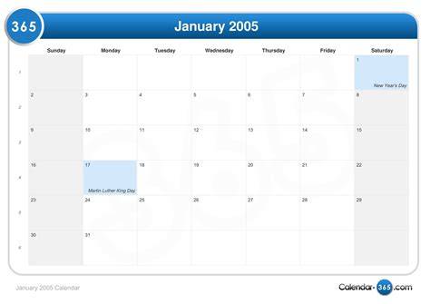 January Calendar 2005
