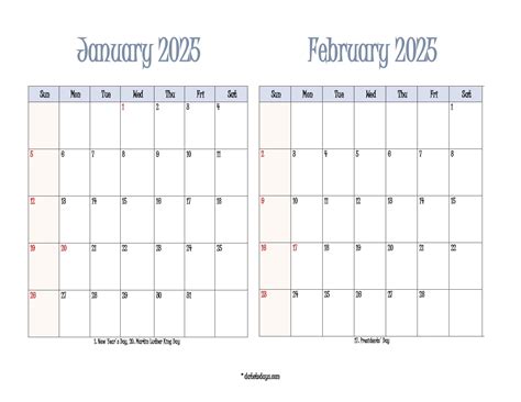 January February 2025 Calendar Printable