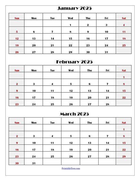 January February March 2025 Calendar