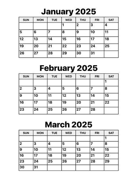 January March 2025 Calendar