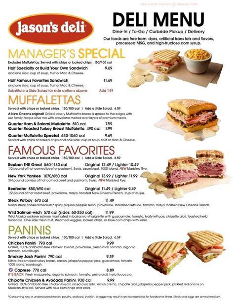 Jason S Deli Printable Menu