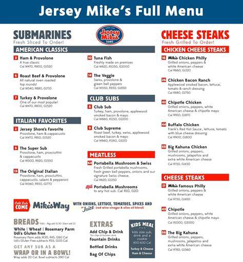 Jersey Mike S Printable Menu