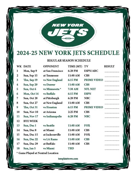 Jets 2024 2025 Schedule Printable