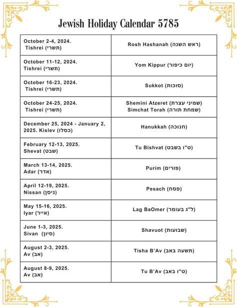 Jewish Calendar Days