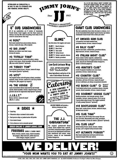 Jimmy John S Printable Menu