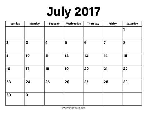 July 17 2017 Calendar