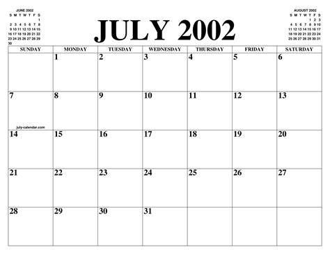 July 2002 Calendar