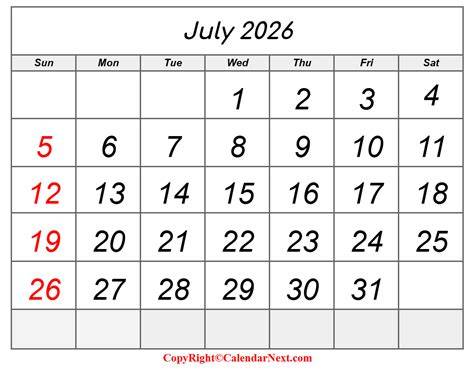July 2026 Calendar With Holidays