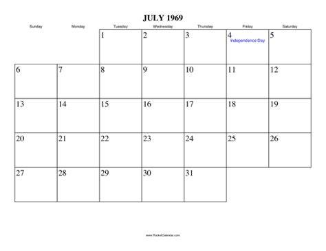 July Calendar 1969