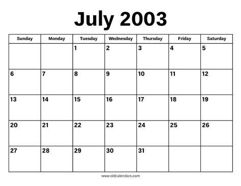 July Calendar 2003