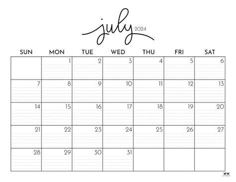 July Calendar Printable Free