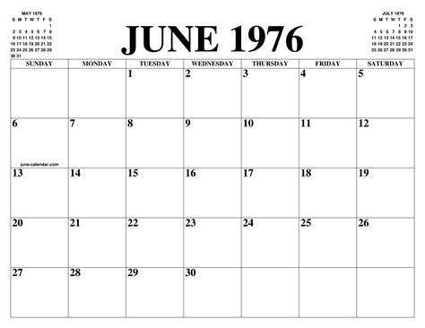 June 1976 Calendar