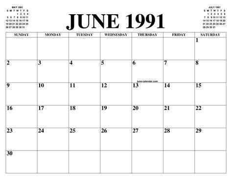 June 1991 Calendar