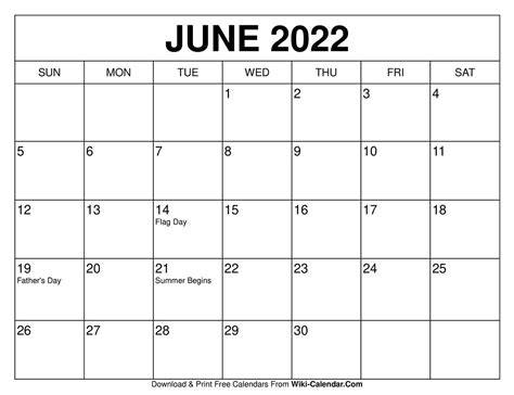 June 2022 Calendar