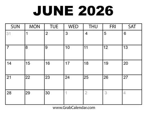 June 2026 Calendar