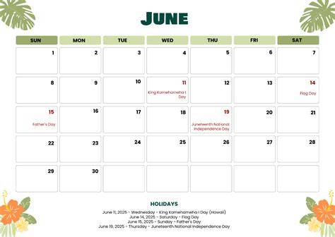 June Calendar With Holidays