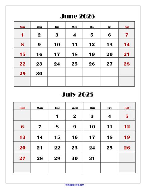 June July Calendar
