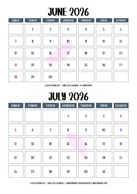 June July Calender
