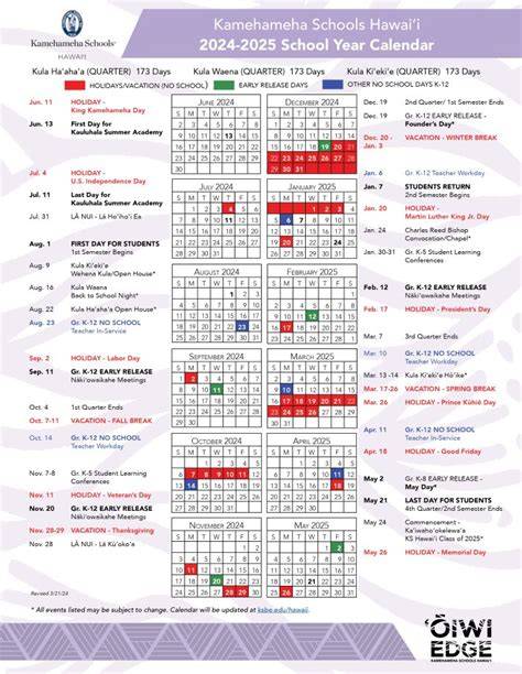 Kamehameha School Calendar 24 25