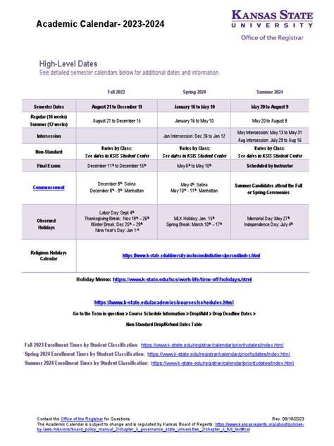 Kansas State Academic Calendar