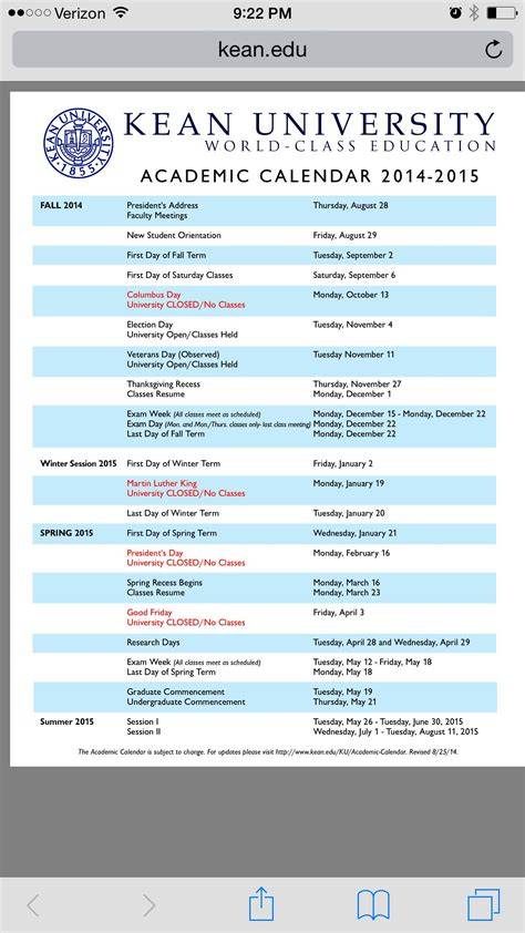 Kean University Academic Calendar
